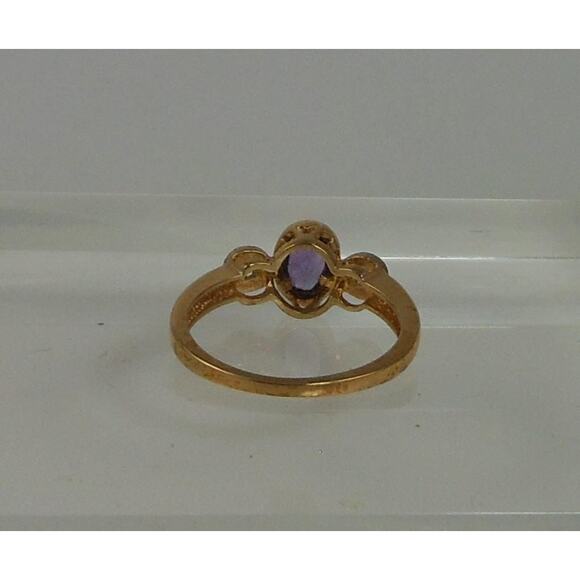 Vintage 10K Gold Natural Diamond Purple Amethyst Ring Size 6.5 NOS 8mm 2.2grams - Picture 5 of 9